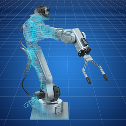 Industrial robotic arm performing automated welding in a manufacturing facility.